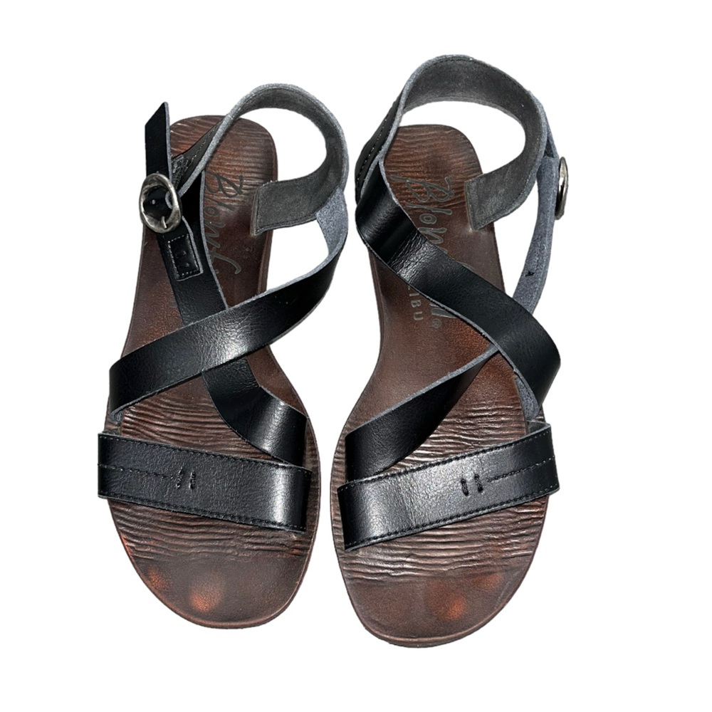 Blowfish Black Leather Cross-Strap Sandals